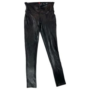 Spanx Women's Faux Leather Leggings Size Small Petite Black Stretch Yoga
